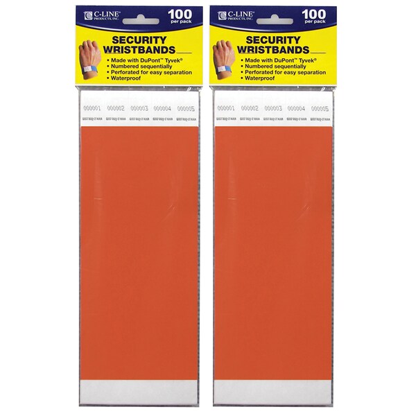 C-Line Products DuPont Tyvek Security Wristbands, Orange, PK200 CLI89102 - main